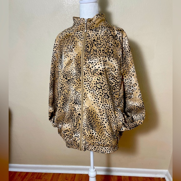 Allyson Whitmore Fall Woman Windbreaker Brown Leopard Print Jacket golf 2X - Picture 4 of 15